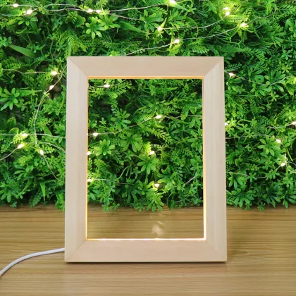 Hot Sale Oak Photo Frame with LED Night Light Table Lamp