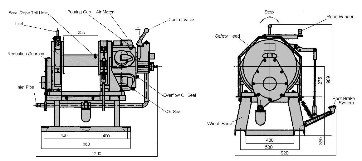 5T Air Winch Drawing