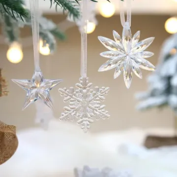 3-Pack 2024 Christmas Decorations: Transparent Snowflake Pendants for Tree and Home Decor