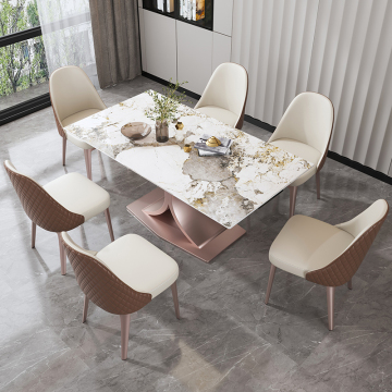 Foshan Luxury Extendable Dining Table Set with 6 Chairs - Sintered Stone & Recycled Pine