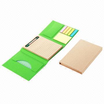 Hard Cover Recycled Notebook with Color Sticky Flag, Ruler and Pen