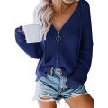 Frauen volle Reißverschleiß auf Kapuze -Strick -Strickjacke Pullover