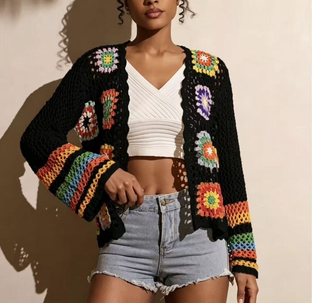 European American Handmade Crochet Knitted Cardigan