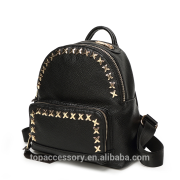 Rivets Sleek Touch Leather Backpack Laptop Back Pack
