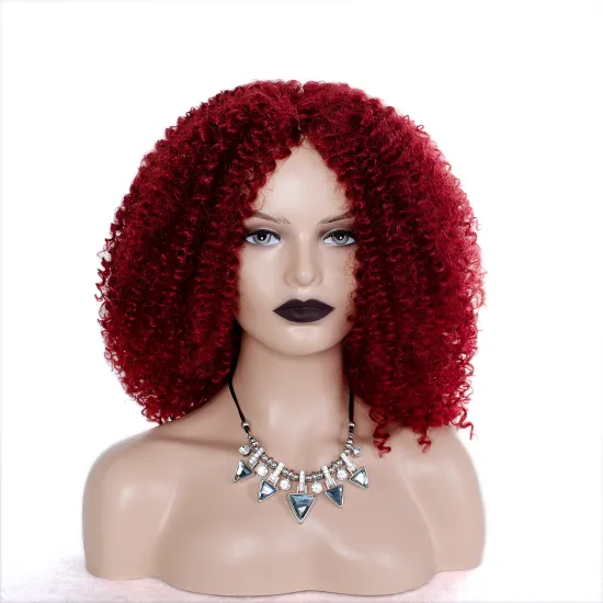 AISHILI Wholesale Afro Curly Synthetic Hair Wigs For Women Heat Resistant Fiber Win Red Kinky Curly Wigs
