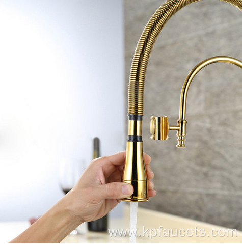 Gold Brass Porcelain Handle Swirling Spout Faucet