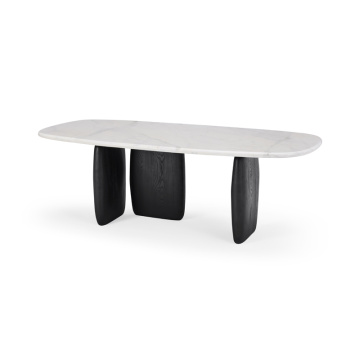 Top Notch Simplistic Design Marble Wax Wood Solid Dining Table Quality