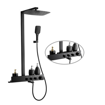 Luxury Black Thermostatic Rain Mixer Faucet Set dengan rak kamar mandi
