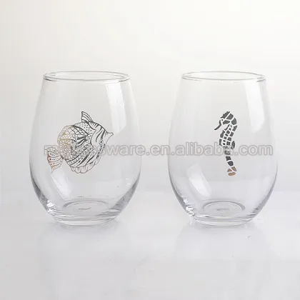 Ocean Fish and Hippocampus Stemless Wine Glass Cup