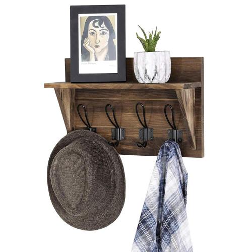 Bathroom Wall Shelves Rustic Wooden Wall Mounted Entryway Coat Rack Hooks Supplier