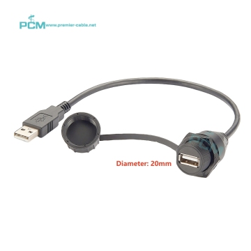 M20 Waterproof USB2.0 Type A Male to Female Outdoor IP67 Panel Extension Cable for Automation and Marine Equipment - 30cm