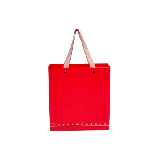 Logo Printed Paper Bags With Grossgrain Ribbon