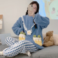 Pyjama en peluche de cou rond en peluche pour femmes