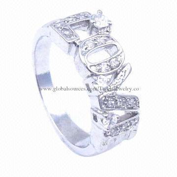 Fashion engraved rings, made of brass and cubic zirconia