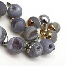 Natural Geode Druzy 15mm agate crystal Ball Pendant Necklace for Unisex Gold & Silver Findings