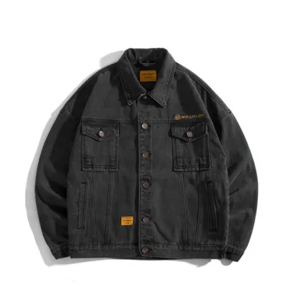 High Quality Loose Fashion Black Denim Jacket for Men