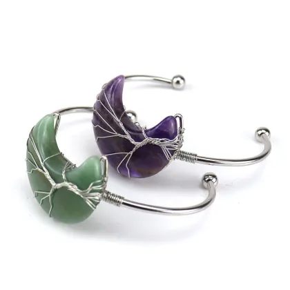 Silver Tree Of Life Natural Stone Moon Bracelets