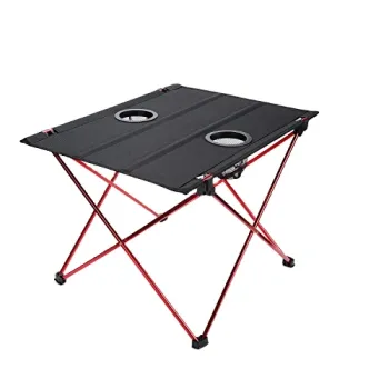 UKEA Portable Aluminum Folding Camp Table with Cup Holder for Outdoors