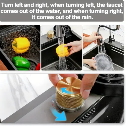 Feiyu Black Diamond Rectangular Kitchen Sink with Counter Faucet