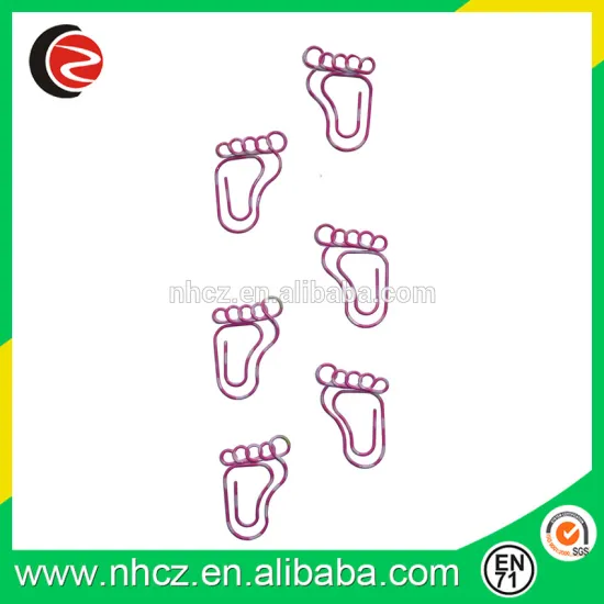 Fashion heart tranfer printing Metal Foot Shaped Paper Clips