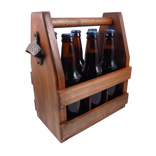 Wall Mount Wine Rack Wooden 6-Pack Beer Caddy with Metal Bottle Opener Manufactory