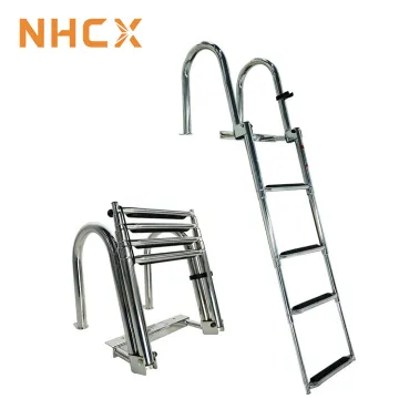 NHCX Telescopic Pontoon Boat Ladder - 4 Steps Stainless Steel Marine Ladder