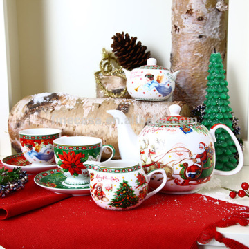 New Bone China 17 pcs Ceramic Christmas Tea Set