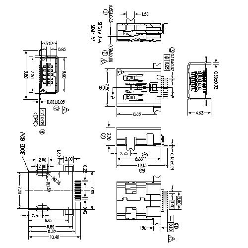 NUFM14 14 MINI USB 10 PIN, PHILIPS TYPE FRONT DIP BACK SMT 