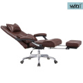 Brown Leather Office Chair With Telescopic Footrest