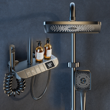 LED Digital Display Bathroom Mixer Tap with Shower Set and Piano Key Design