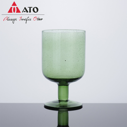 Green glass bubble water glass tumbler wine goblet