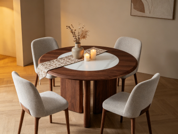 Elegant Marble Round Dining Table with Turntable