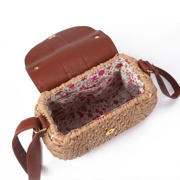 2021 round shape PU flap tassel straw bag