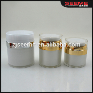 Double layer cosmetic vacuum cream jar plastic white airless pump cosmetic ocntainer