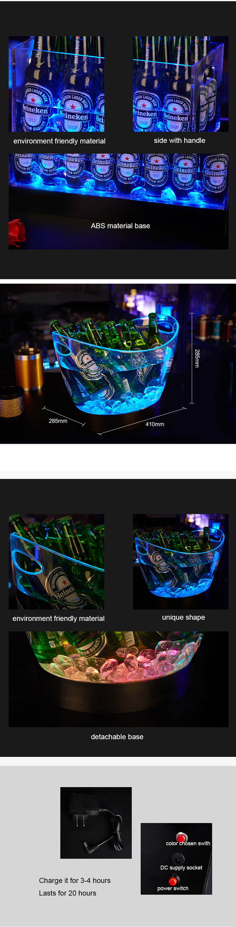 Acrylic LED Beer Ice Tank Ice Bucket