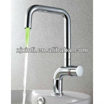 Brass Basin Led Kitchen Faucet, Polish and Chrome Finish, Color Changed by Water Temperature, No Need Batteries