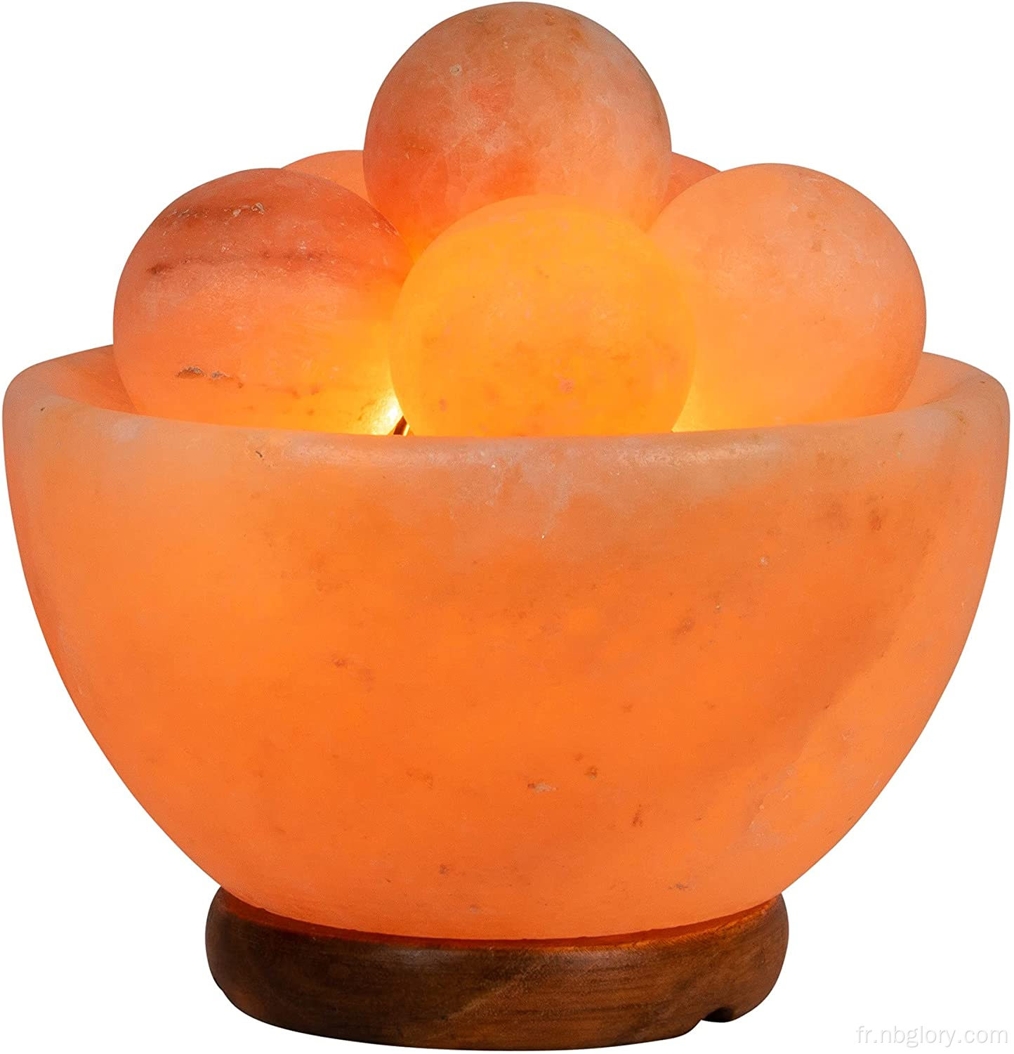 Lampe de bol à boule de saline de l'Himalayan naturel Authentic Crystal Stone, base de bois de qualité supérieure avec des huiles de gradateur Diffuseur