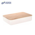 White Storage Box Plastic Container With Bamboo Lid