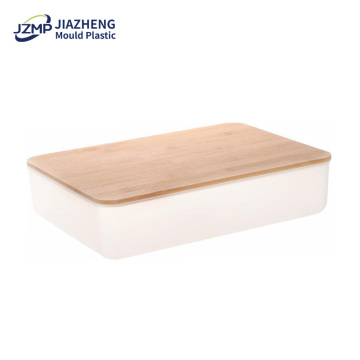 White Storage Box Plastic Container With Bamboo Lid