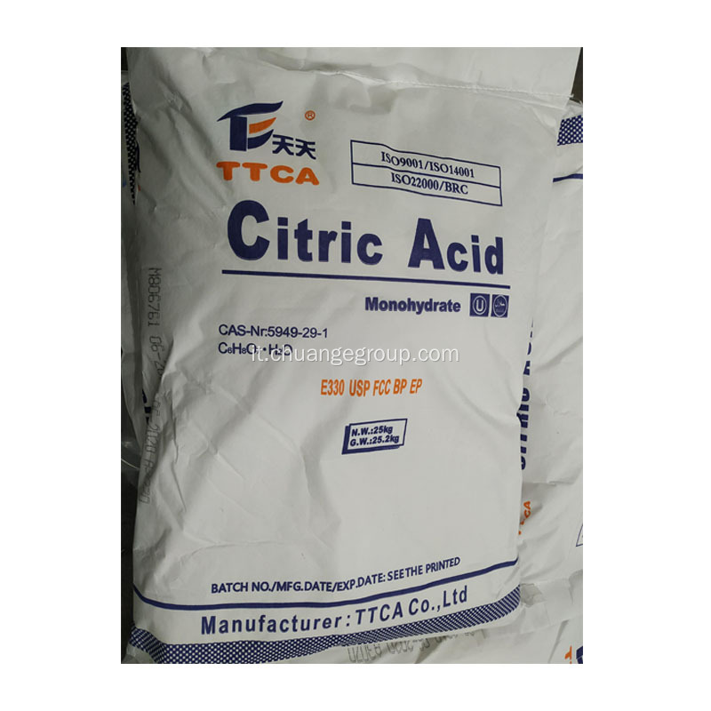 Acido citrico di grado alimentare TTCA monoidrato 8-40mesh