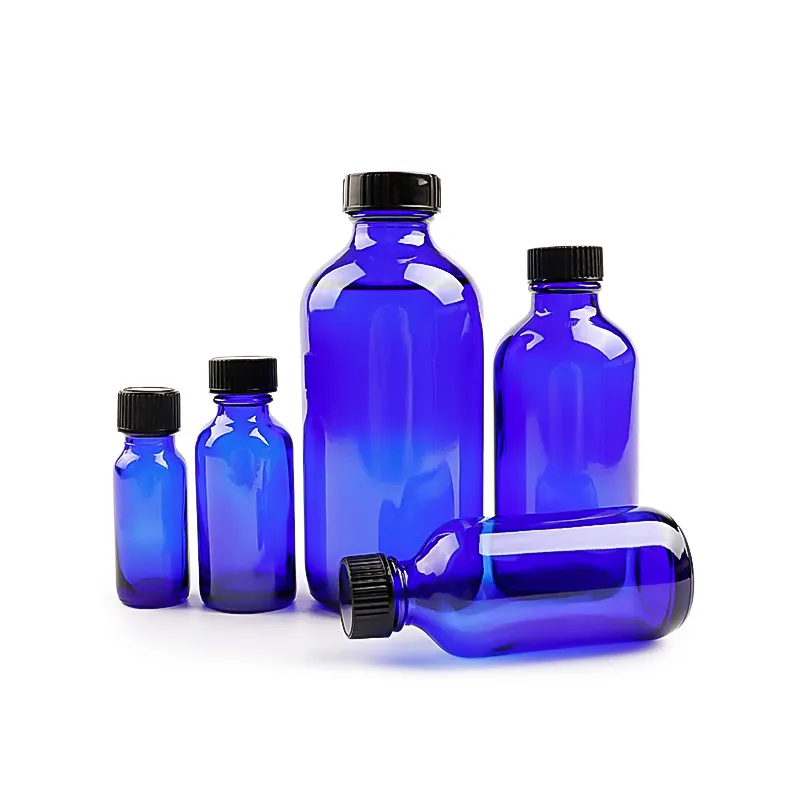 30ml Blue Boston Glass Bottle2 Png