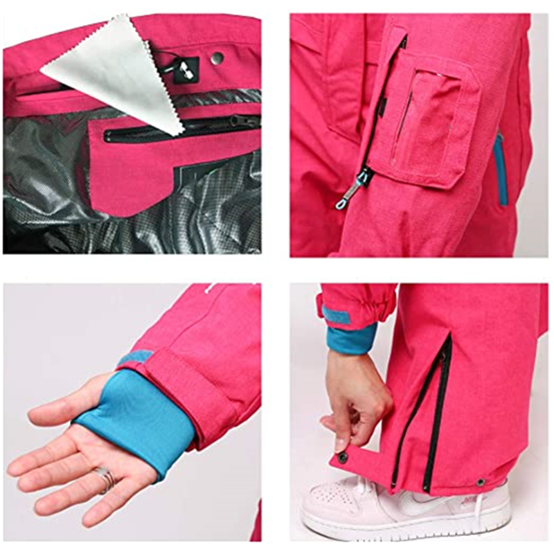 Ski Suit Women Rose Red Snowsuit Winter Outdoor Waterproof Insulated Coverall Suit With Reflector For Female1