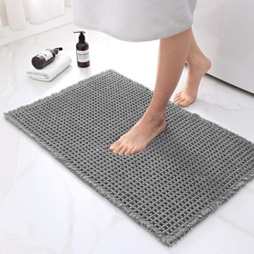 Super Absorbent Non-Slip Bath Mat with Tassels and Waffle Design