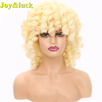 High Quality Blond Wholesale Wigs For Women Shoulder Hair 613 Blonde Short Natural Bouncy Curly Synthetic Ladies Full Hair Wigs
