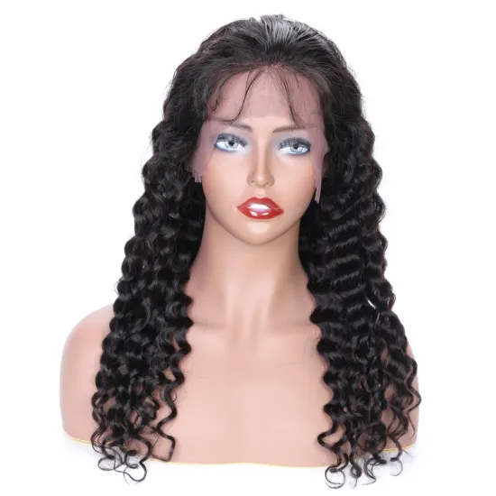 Wholesale Lace Front Wig Brazilian Human Hair Wig  With Baby Hair, Natural Black Color Swiss Lace Deep Wave  Wigs
