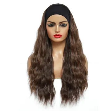 Long Wavy Headband Wig For Black Women Synthetic Full Machine Made Wigs Ombre Brown Color Synthetic hair wig