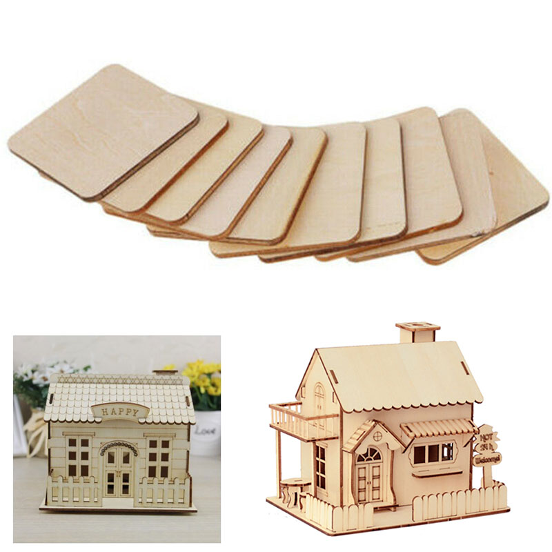 Icosy 50pcs 30mm 1.18inch Log square graffiti Board Coaster Log Coaster Rounded Square Round Wood Chip DIY Wooden