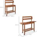 Brown Stain Finish Outdoor Mobile Garden Potting Bench