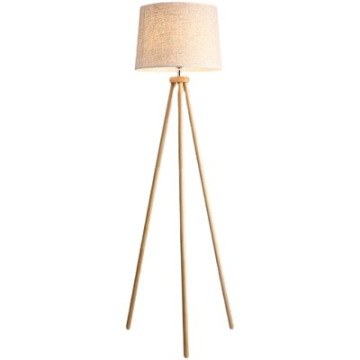 Nordic Tripod Floor Lamps with Wood and Fabric Shades for Modern Home Decor