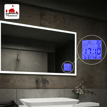 Hotel Modern Elegant LED Lighting Mirror with Digital Clock and Radio Function